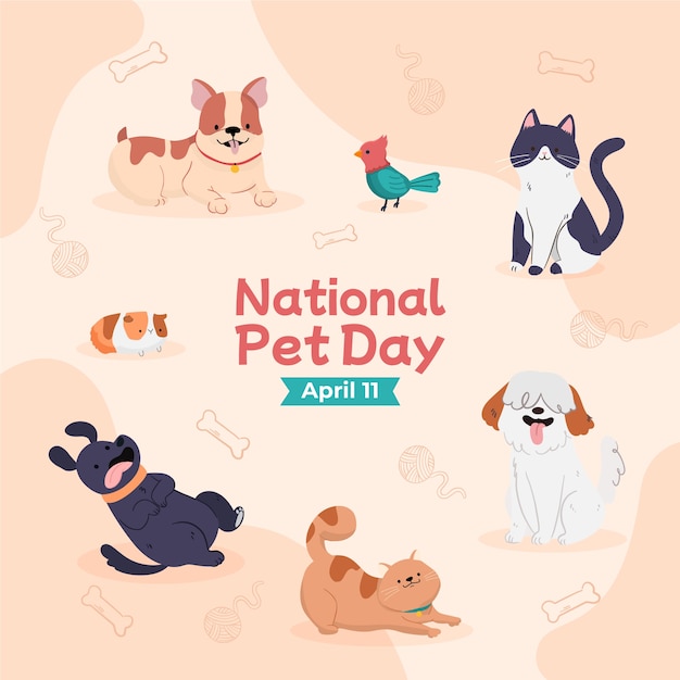 Vector gratuito ilustración plana para el día nacional de las mascotas con animales