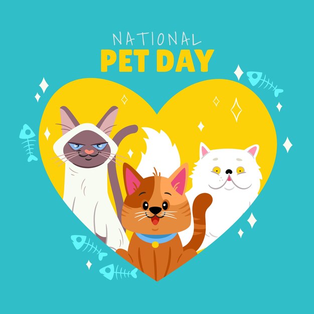 Ilustración plana para el día nacional de las mascotas con animales
