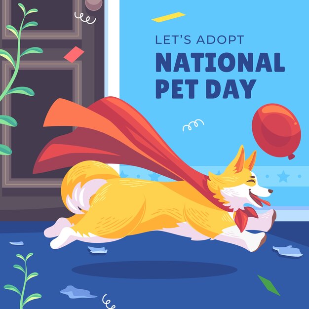 Ilustración plana para el día nacional de las mascotas con animales