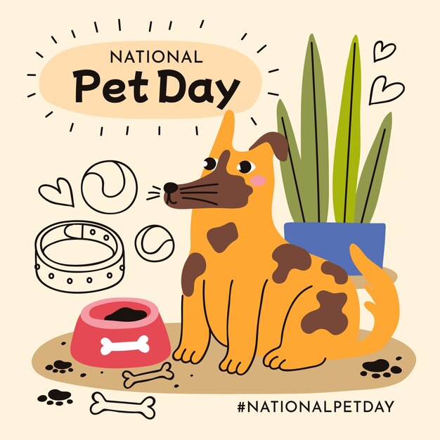 Ilustración plana del día nacional de las mascotas