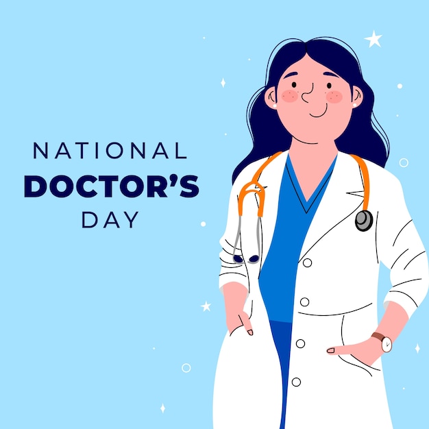 Vector gratuito ilustración plana del día nacional del médico con médica