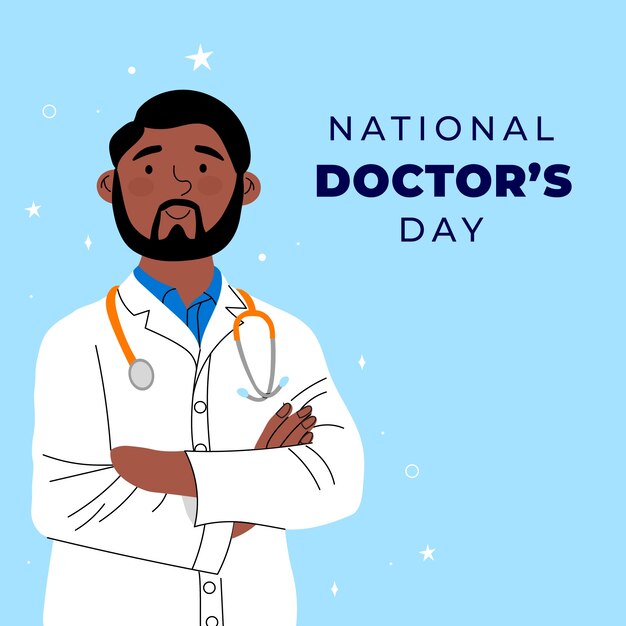 Ilustración plana del día nacional del médico con médico masculino