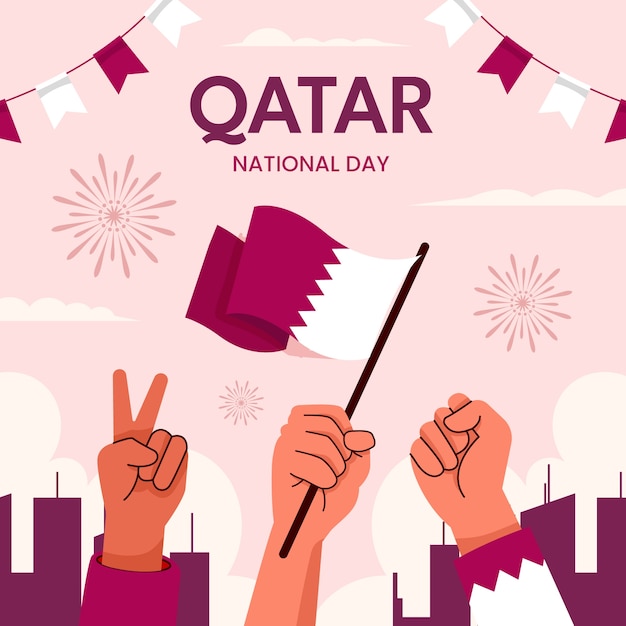 Vector gratuito ilustración plana del día nacional de qatar