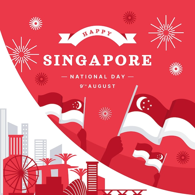 Ilustración plana del día nacional de singapur