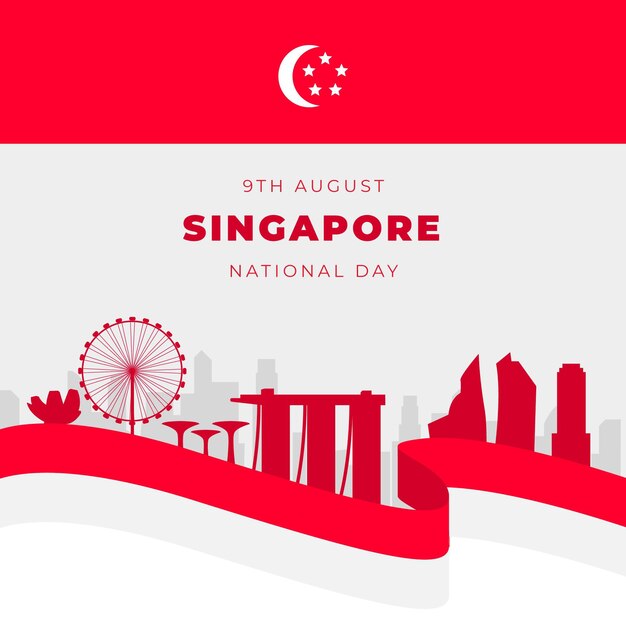 Ilustración plana del día nacional de singapur