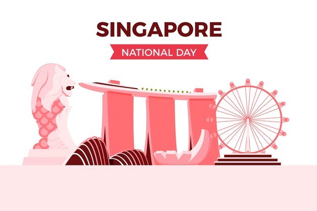 Ilustración plana del día nacional de singapur