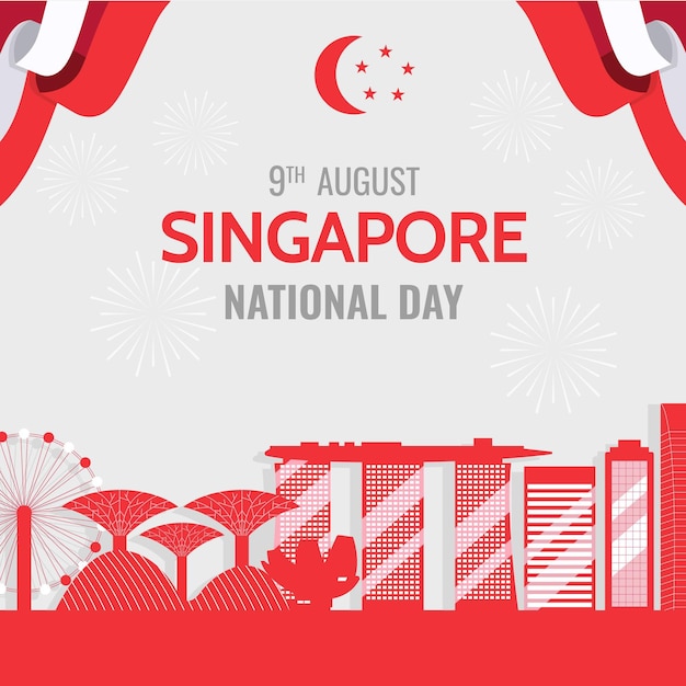 Ilustración plana del día nacional de singapur