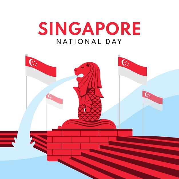 Ilustración plana del día nacional de singapur