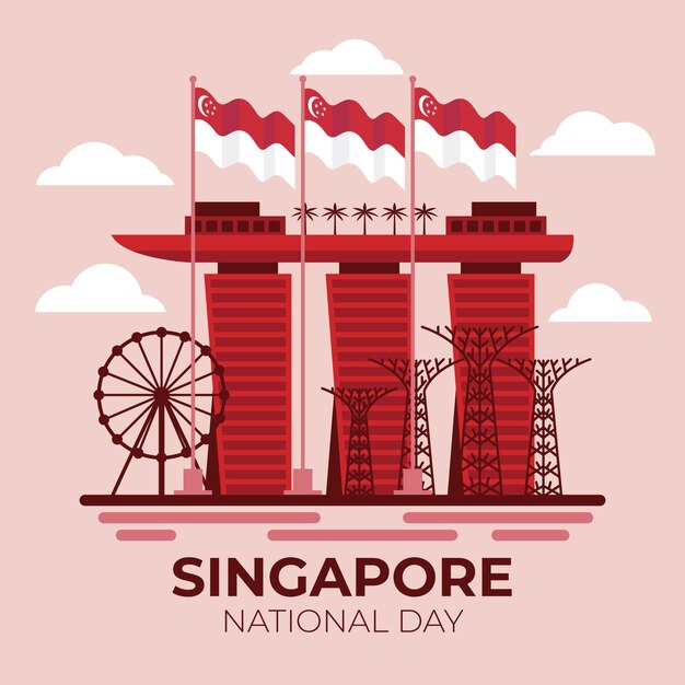 Ilustración plana del día nacional de singapur