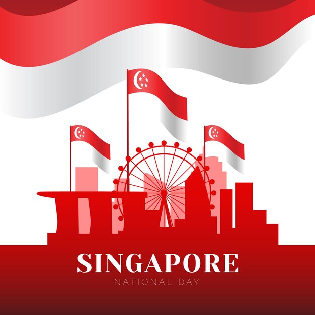 Ilustración plana del día nacional de singapur