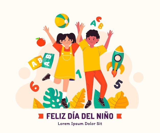 Ilustración plana del día del niño en español