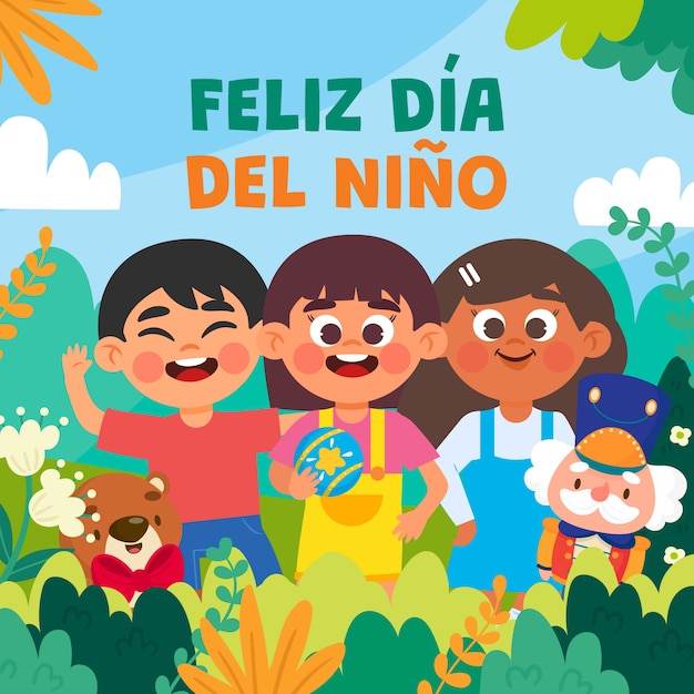 Ilustración plana del día del niño en español