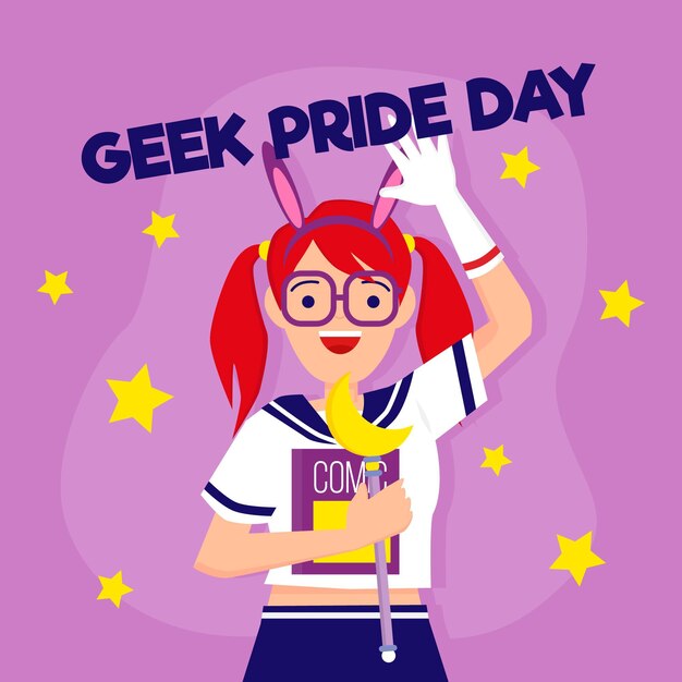 Ilustración plana del día del orgullo geek
