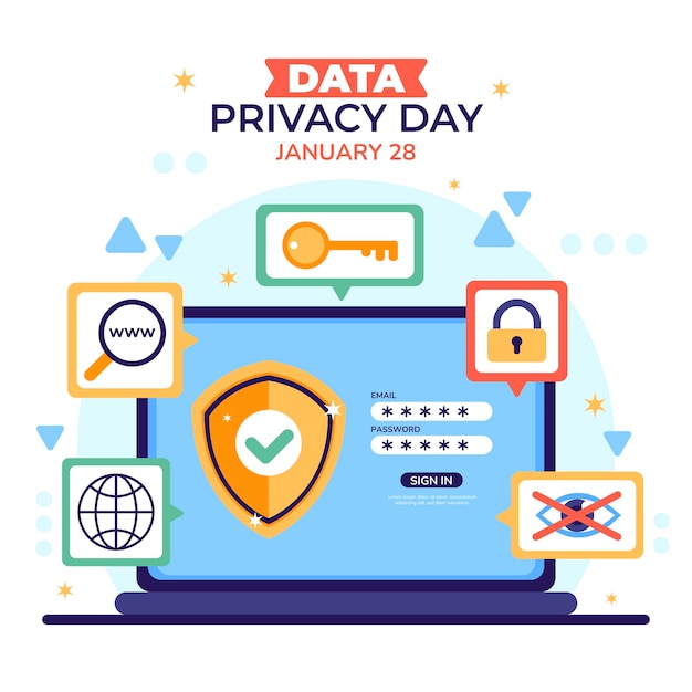 Vector gratuito ilustración plana del día de privacidad de los datos