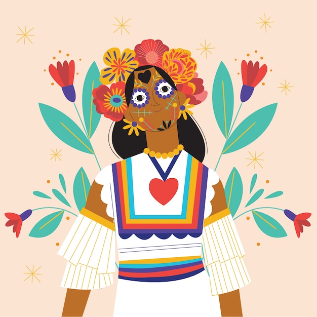 Ilustración plana dibujada a mano de cultura mexicana