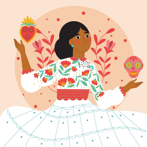 Ilustración plana dibujada a mano de cultura mexicana