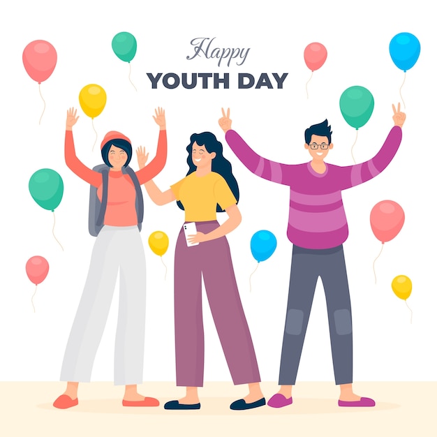 Ilustración plana dibujada a mano del día internacional de la juventud