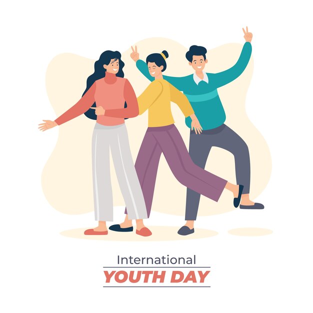 Ilustración plana dibujada a mano del día internacional de la juventud
