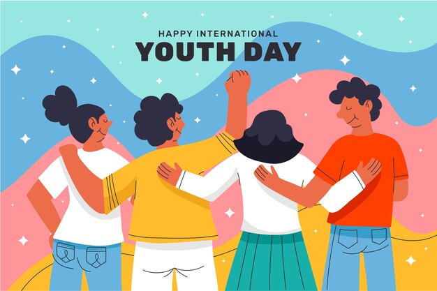 Ilustración plana dibujada a mano del día internacional de la juventud