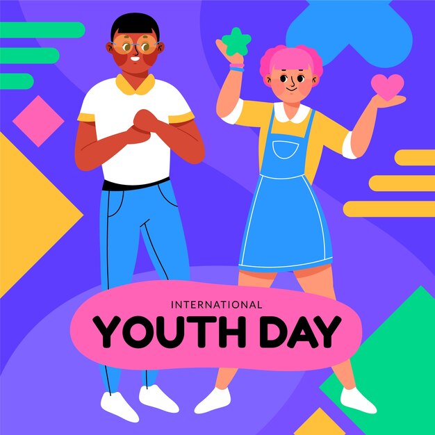 Ilustración plana dibujada a mano del día internacional de la juventud