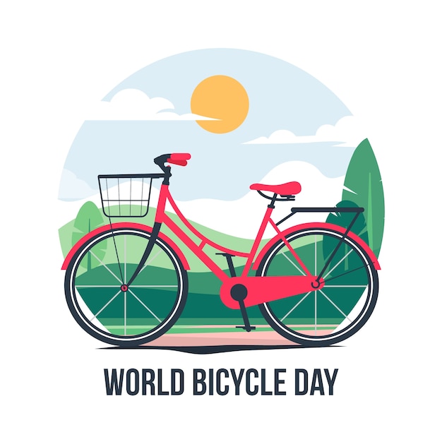 Ilustración plana dibujada a mano del día mundial de la bicicleta