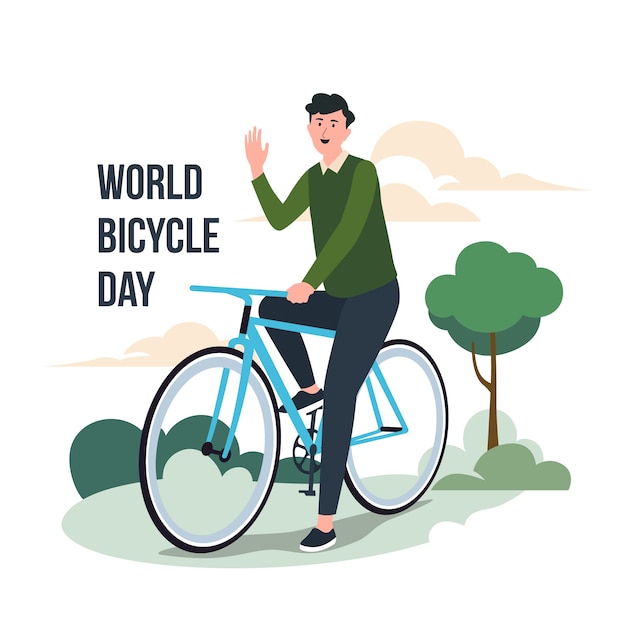 Ilustración plana dibujada a mano del día mundial de la bicicleta