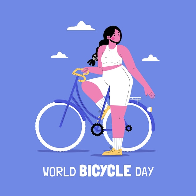 Vector gratuito ilustración plana dibujada a mano del día mundial de la bicicleta