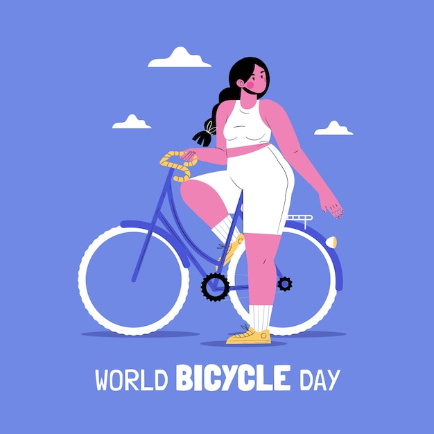 Ilustración plana dibujada a mano del día mundial de la bicicleta