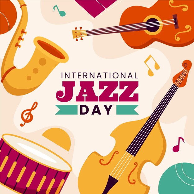 Ilustración plana dibujada a mano del día mundial del jazz