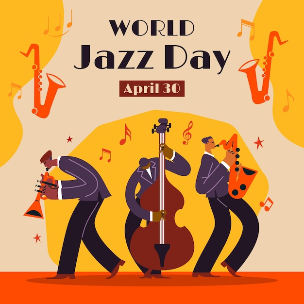 Ilustración plana dibujada a mano del día mundial del jazz