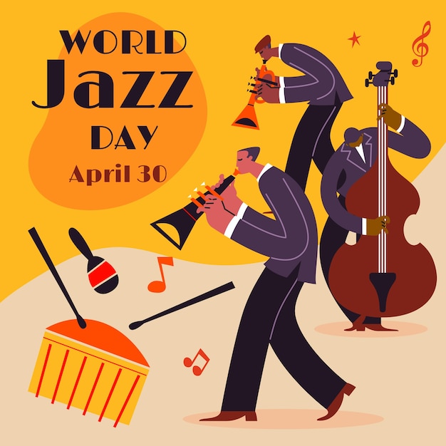 Vector gratuito ilustración plana dibujada a mano del día mundial del jazz