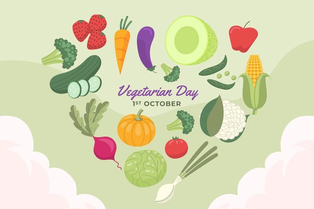 Ilustración plana dibujada a mano del día mundial vegetariano