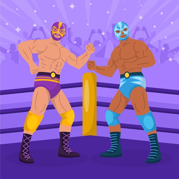 Ilustración plana dibujada a mano de luchador mexicano