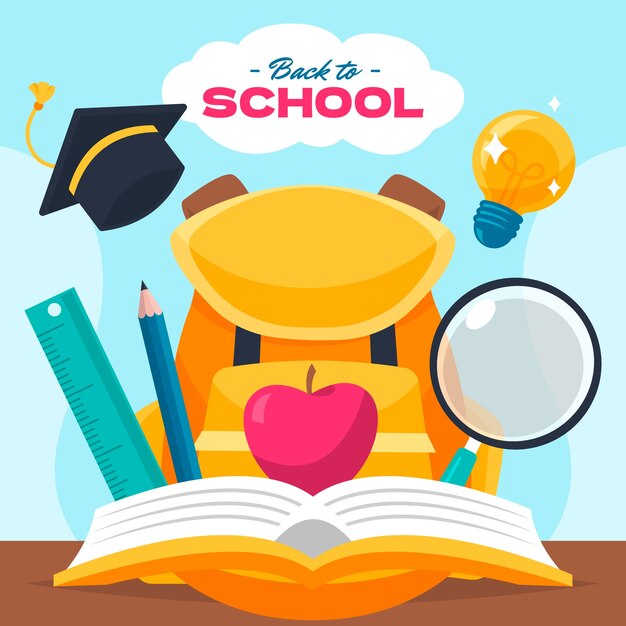 Ilustración plana dibujada a mano de regreso a la escuela