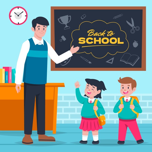 Ilustración plana dibujada a mano de regreso a la escuela