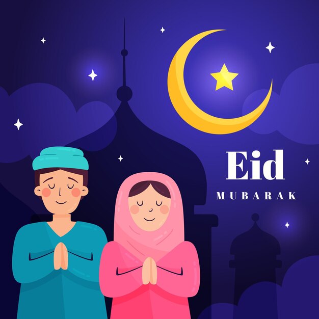 Ilustración plana de eid al-fitr