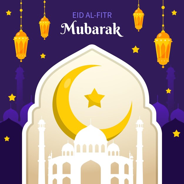 Ilustración plana de eid al-fitr