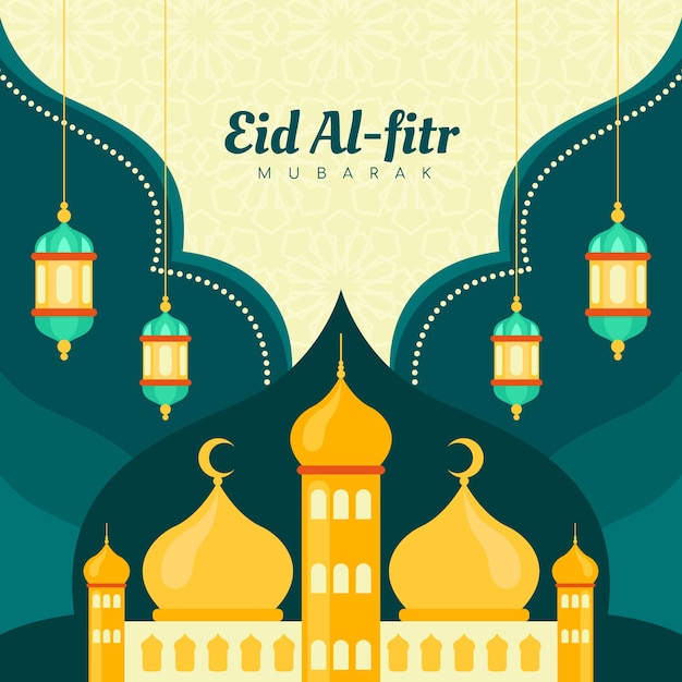 Ilustración plana de eid al-fitr