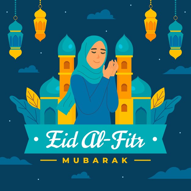 Ilustración plana de eid al-fitr
