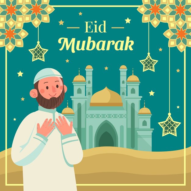Ilustración plana de eid al-fitr