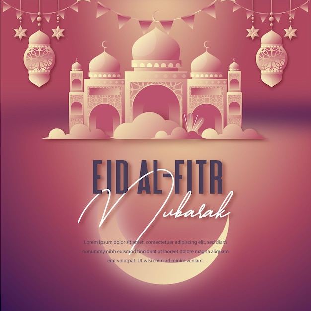 Ilustración plana de eid alfitr eid mubarak