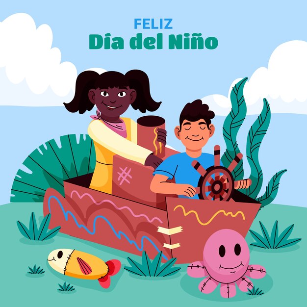 Ilustración plana en español para la celebración del día de los niños