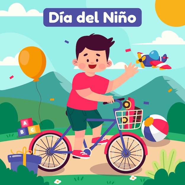 Ilustración plana en español para la celebración del día de los niños