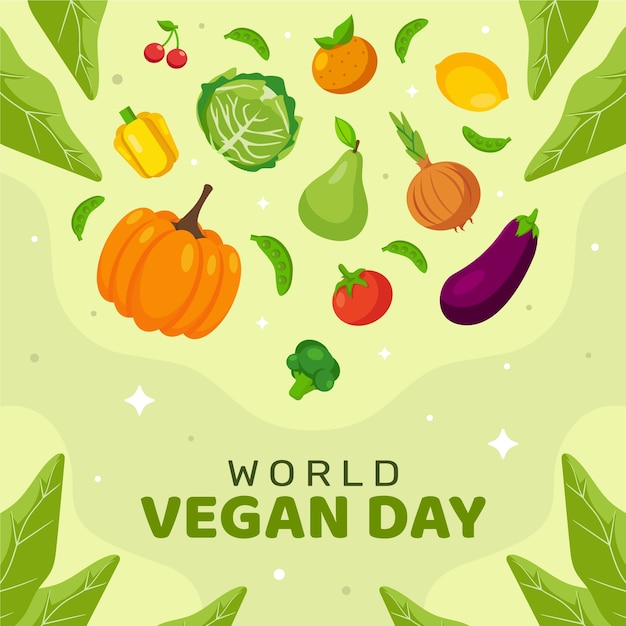 Ilustración plana para el evento del día mundial del vegano.