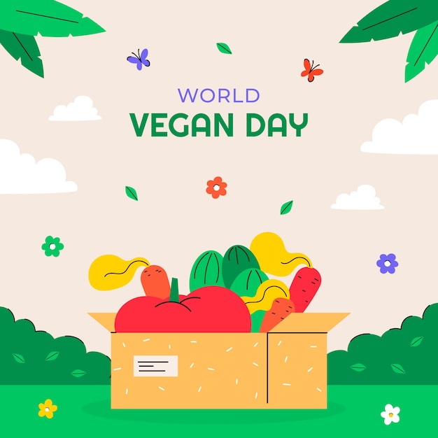 Ilustración plana para el evento del día mundial del vegano.