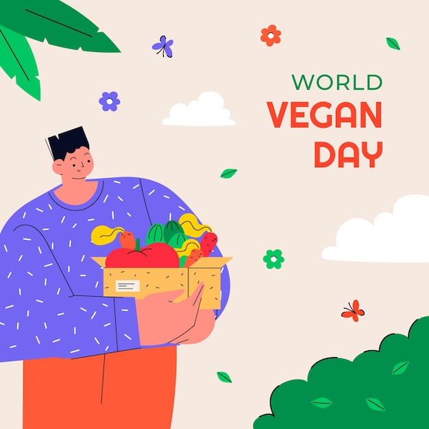 Vector gratuito ilustración plana para el evento del día mundial del vegano.