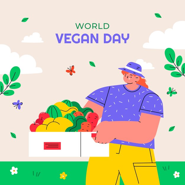 Ilustración plana para el evento del día mundial del vegano.