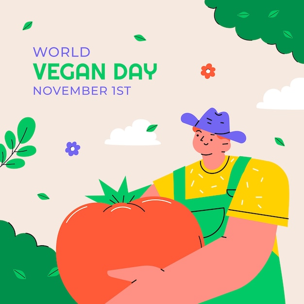 Vector gratuito ilustración plana para el evento del día mundial del vegano.