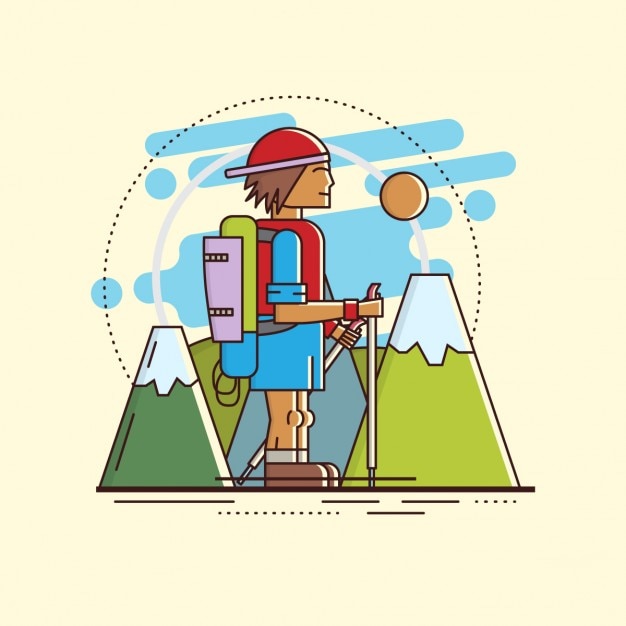 Vector gratuito ilustración plana de excursionista y naturaleza