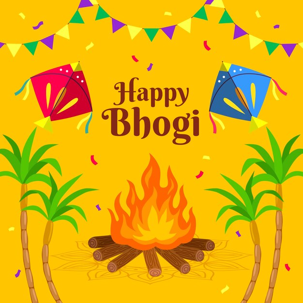 Ilustración plana feliz bhogi